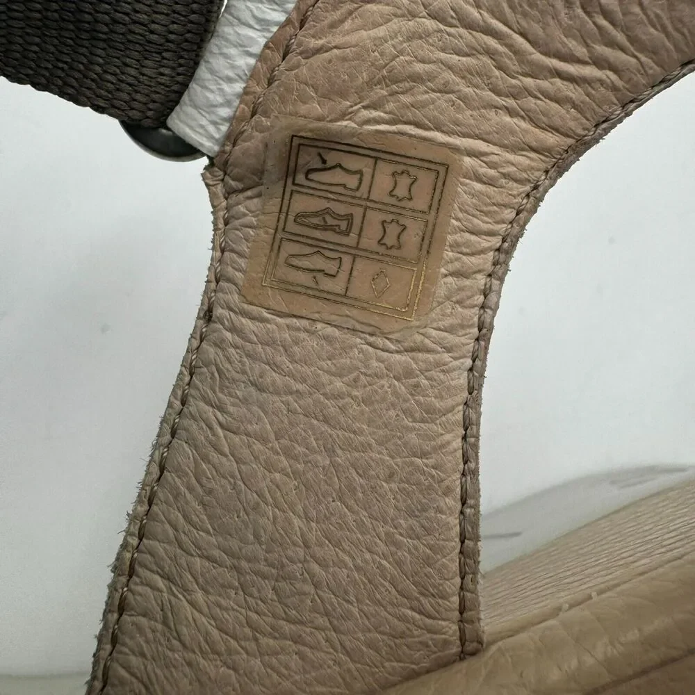 WONDERS Sandals Women's 10 Platform Wedge Brown White Leather Memory Gel B-7521‎
